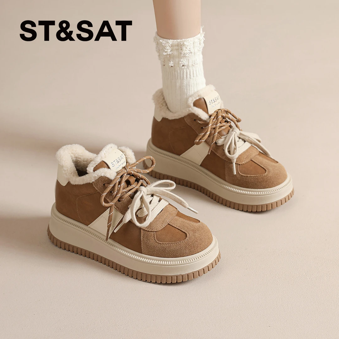 星期六加绒复古棉鞋女2025冬季保暖厚款运动高帮鞋时尚休闲板鞋女