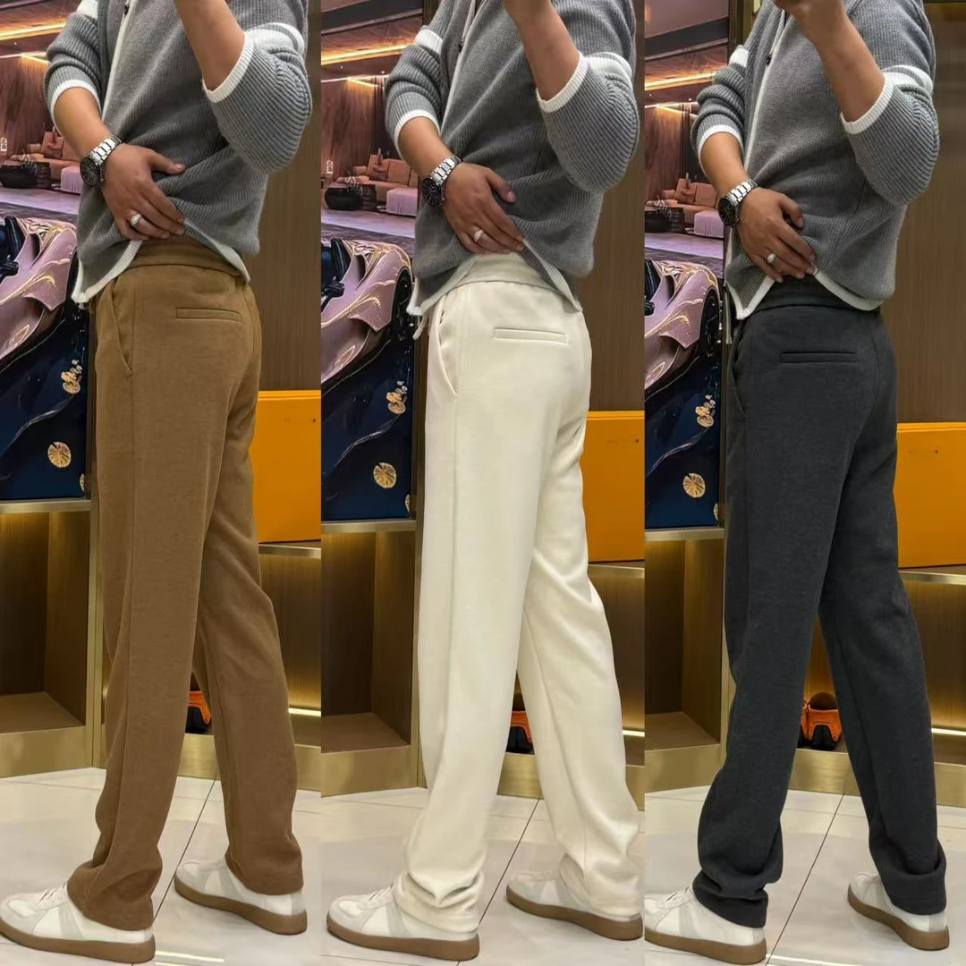 云柔感醋酸山羊绒男士秋冬加厚加密针织羊毛休闲长裤裤子冬季