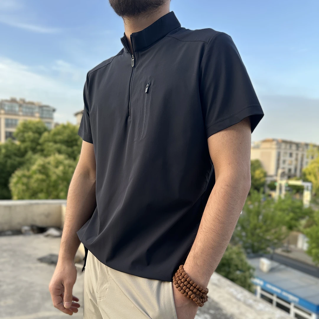 【界兼版】SS男士立领半开衫短袖轻商务休闲运动速干衣半袖T恤上衣