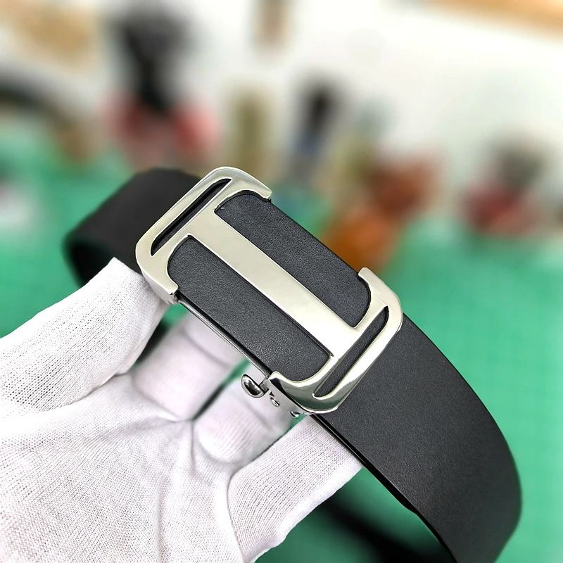 B04（内穿无牙自动扣不锈钢）男士真牛皮皮带真皮百搭商务 潮流腰带