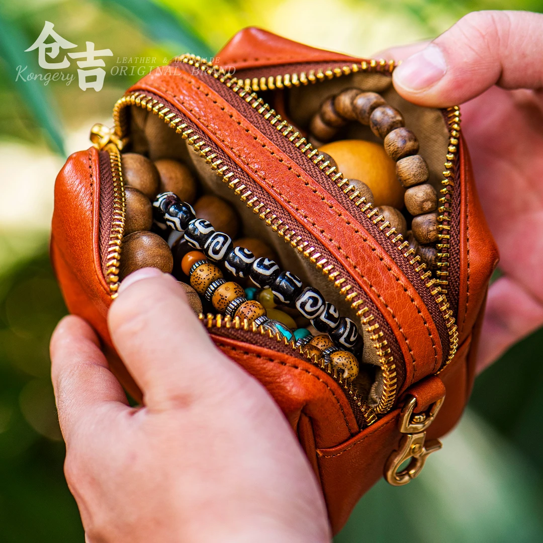 【至尊双层】文玩收纳包！仓吉手工牛皮橄榄核桃核手串包零钱手包