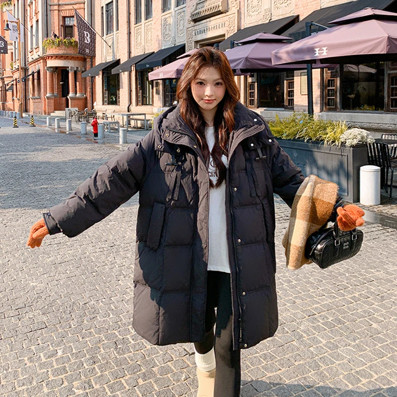 加肥加大大码羽绒服女2024年新款白鸭绒中长款韩版加厚连帽外套冬