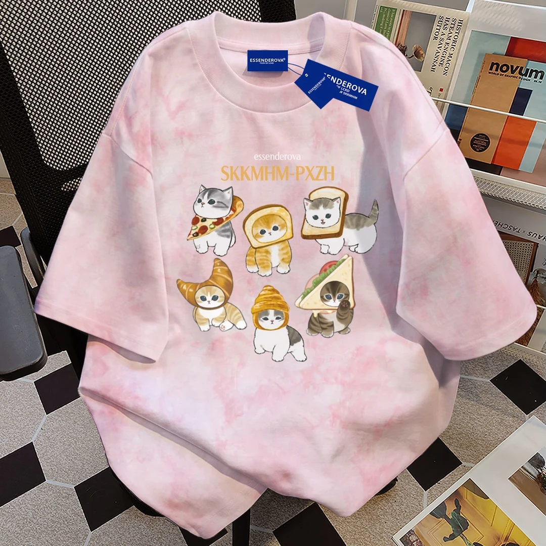 100%纯棉oversize扎染短袖t恤男女夏季爆款显瘦圆领学生情侣上衣