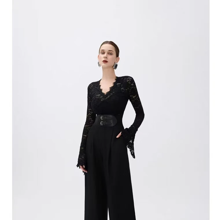 金丝打底修身修身型重工蕾丝常规喇叭袖摩登长袖