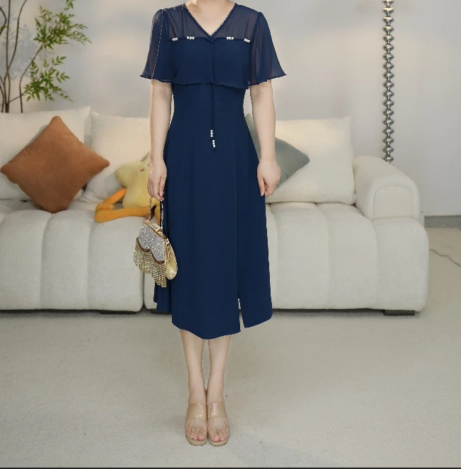 YSY107连衣裙显瘦大码休闲夏季黑色气质时尚中长款