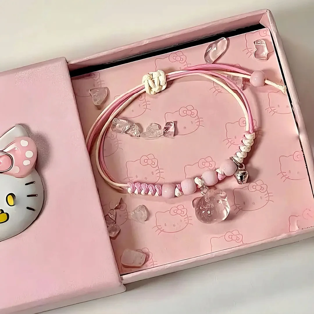 非金属亚克力手链  hellokitty粉色编织手绳简约情侣可爱手链ins