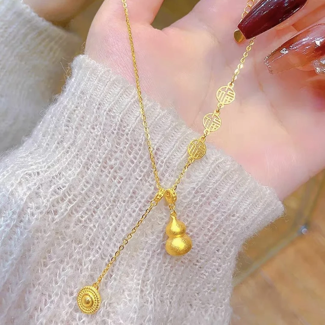 钛钢项链 长50cm新中式流苏福字葫芦项女款小众百搭毛衣链X-156