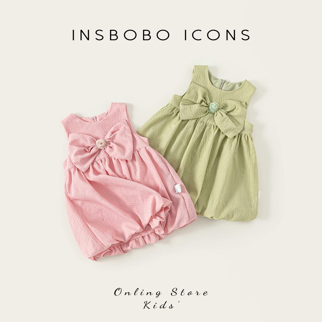 INSbobo女童蝴蝶结公主裙夏季新品洋气裙子大蝴蝶结连衣裙XQ25115