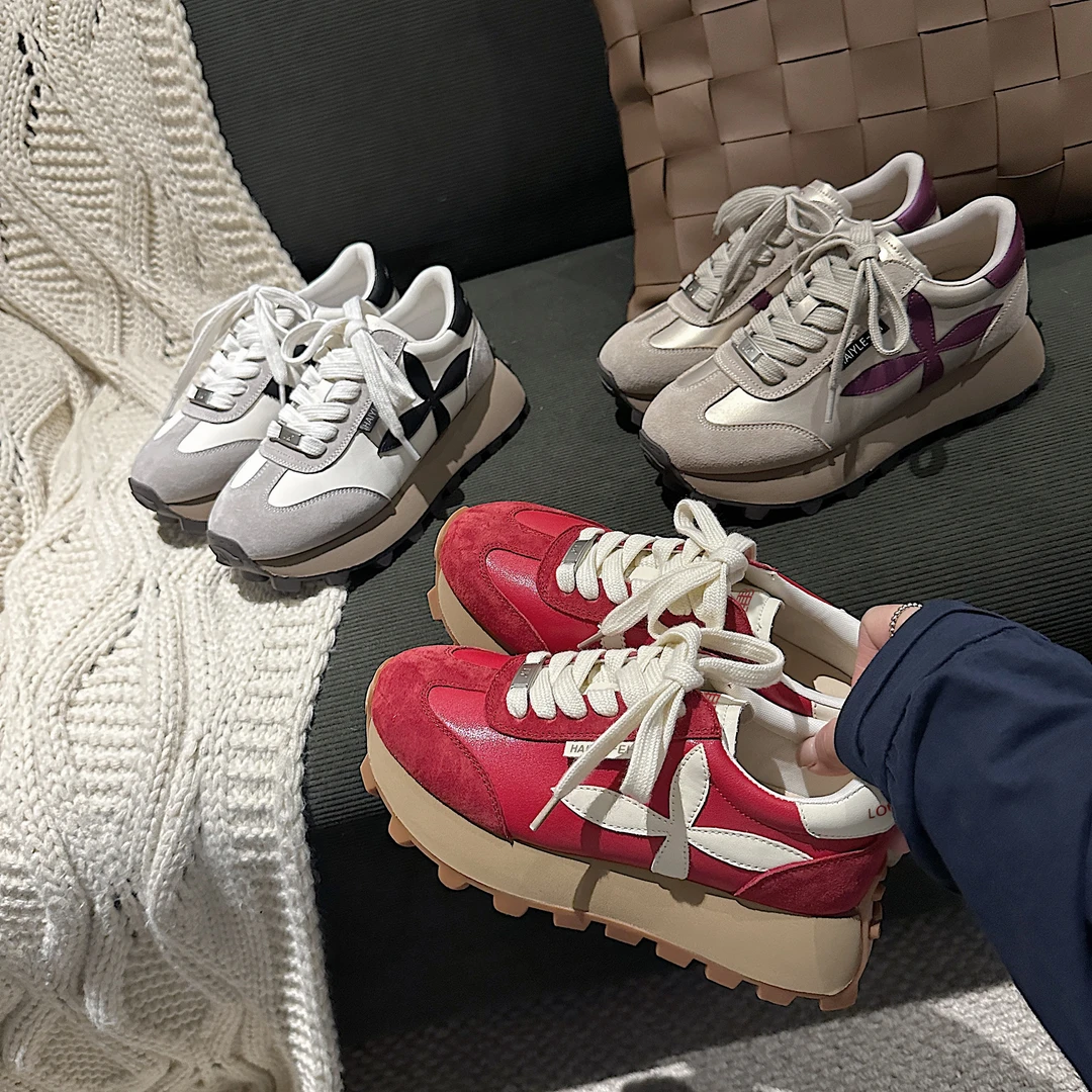 TS休闲鞋2024秋季百搭软底韩版系带圆头运动阿甘鞋