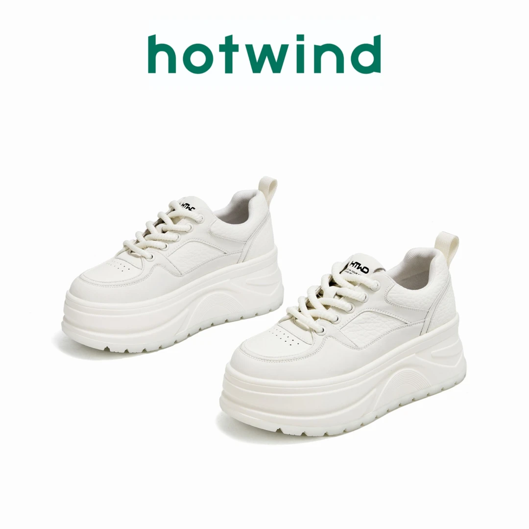 Hotwind/热风2025新款松糕休闲增高时尚小白鞋女韩版厚底面包板鞋