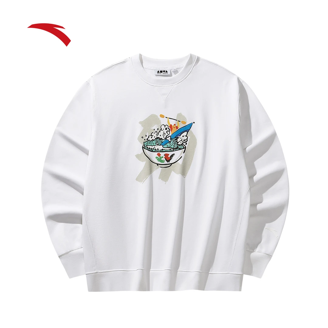 安踏情侣款套头卫衣男士冬季新款流光风女装宽松圆领印花休闲上衣