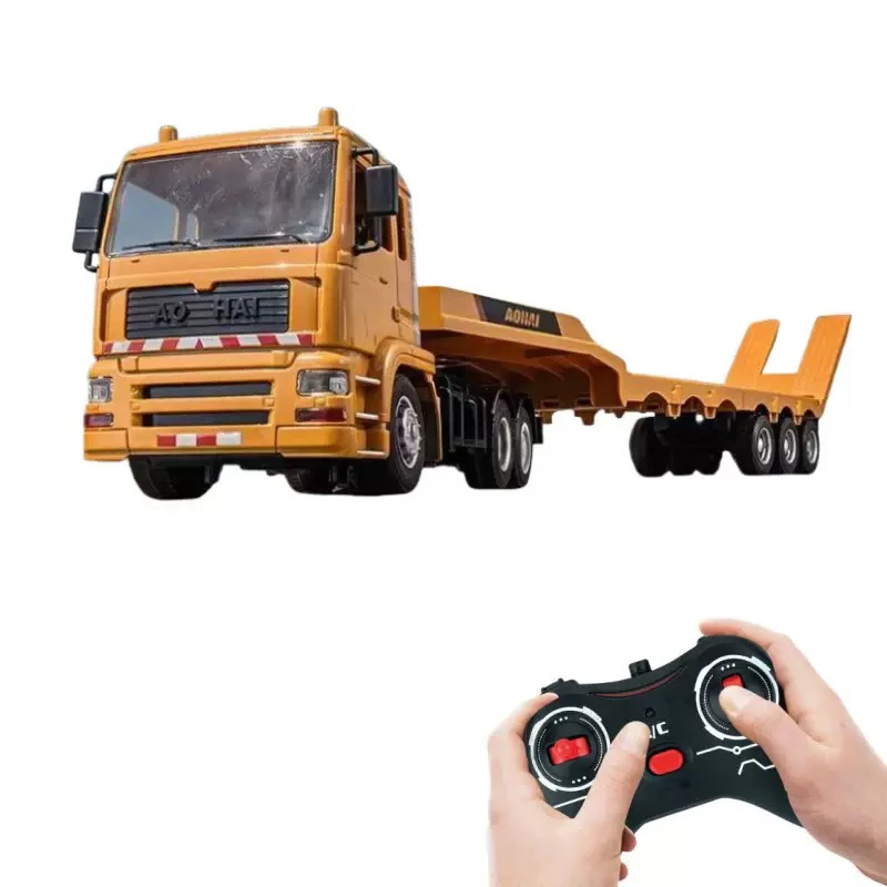 遥控平板运输工程车玩具男孩电动半挂货车遥控加长玩具车