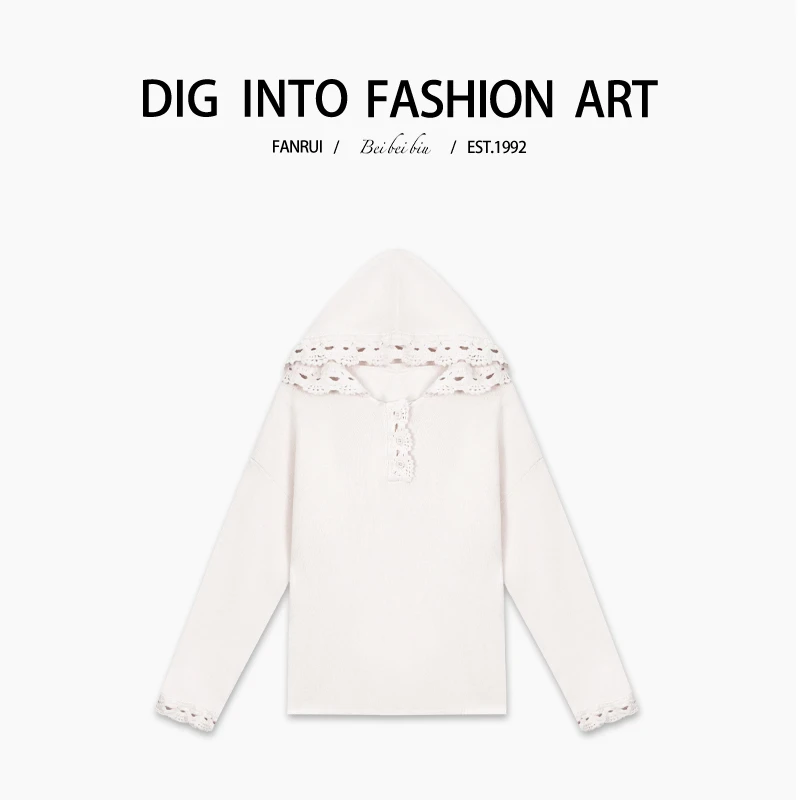 FANRUI/泛芮「静待云墨 」羊毛花边袖舒适百搭针织卫衣B14182