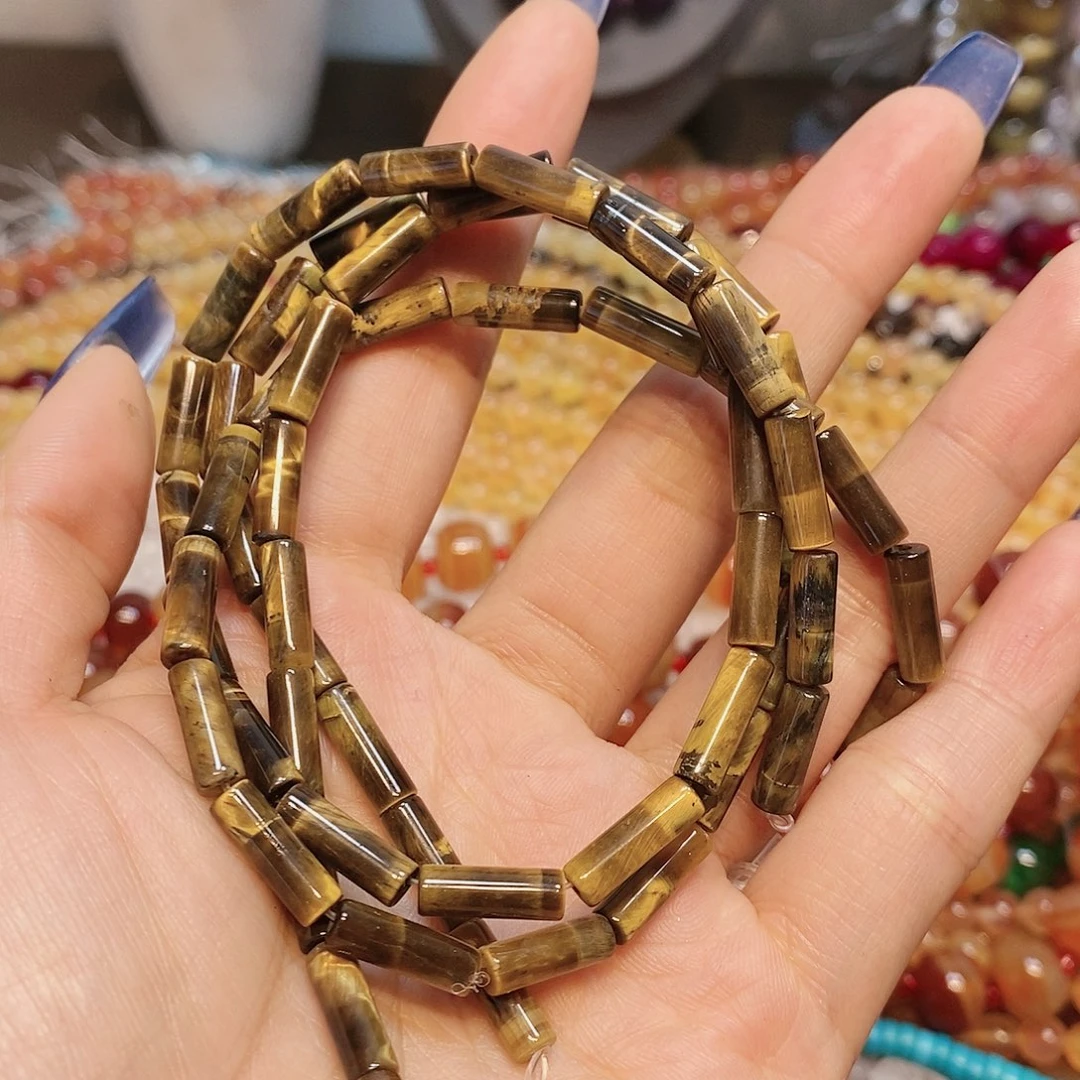玛瑙/玉髓散珠天然虎眼管珠一条