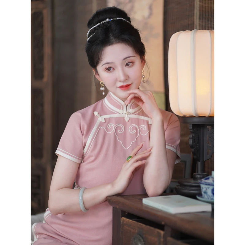 倚南·盈盈粉·古典婉约日常旗袍
