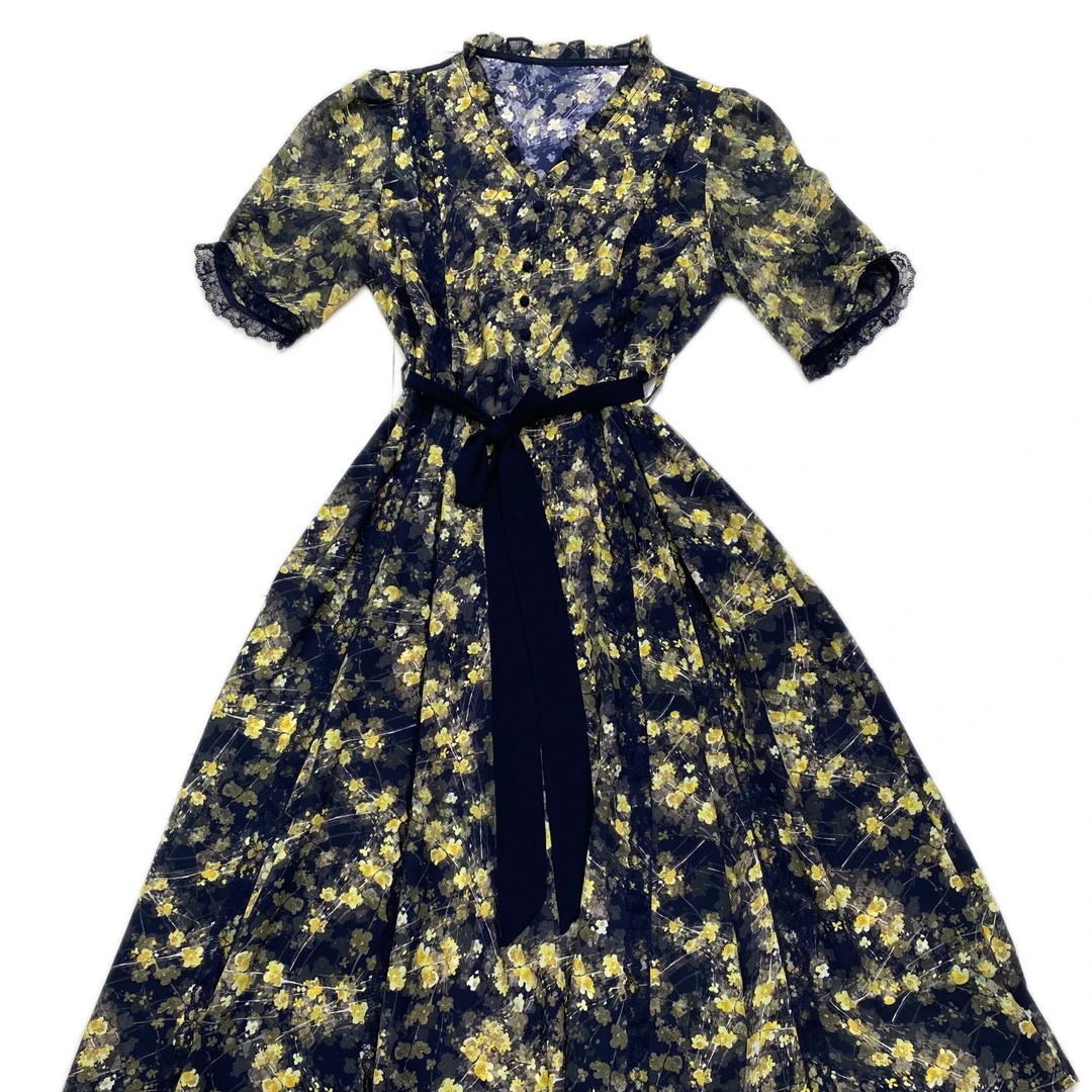 夏季时尚V领显瘦气质碎花连衣裙