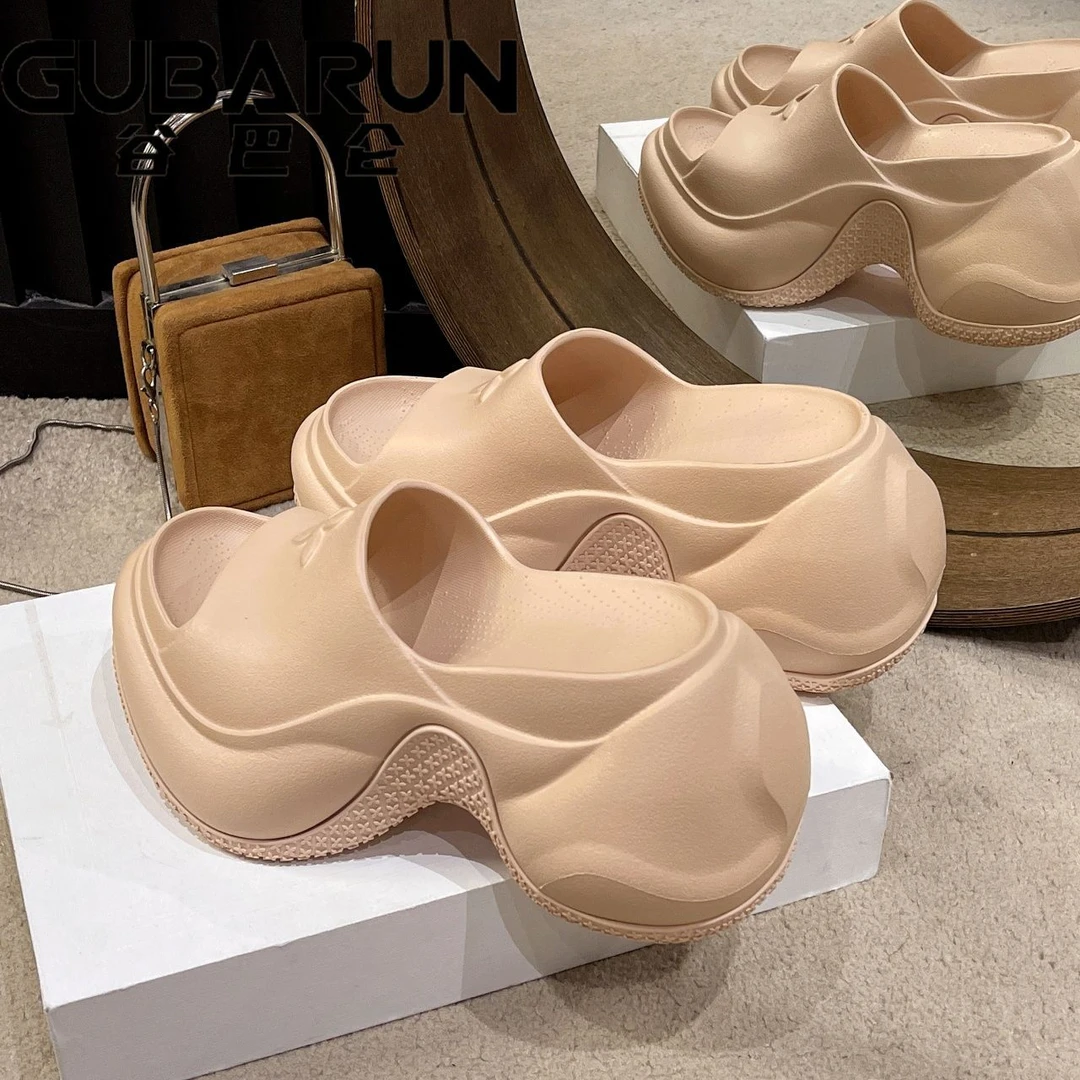 外贸十字花9CM厚底高跟凉拖鞋女户外穿时尚高跟夏季一字拖潮