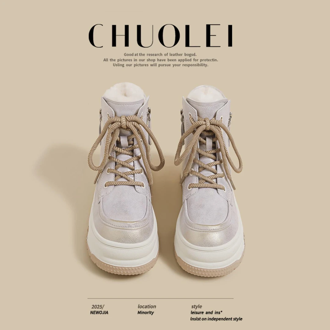 【DR专柜正品】2025冬季新款厚底户外风雪地靴女金色加绒休闲鞋侧拉