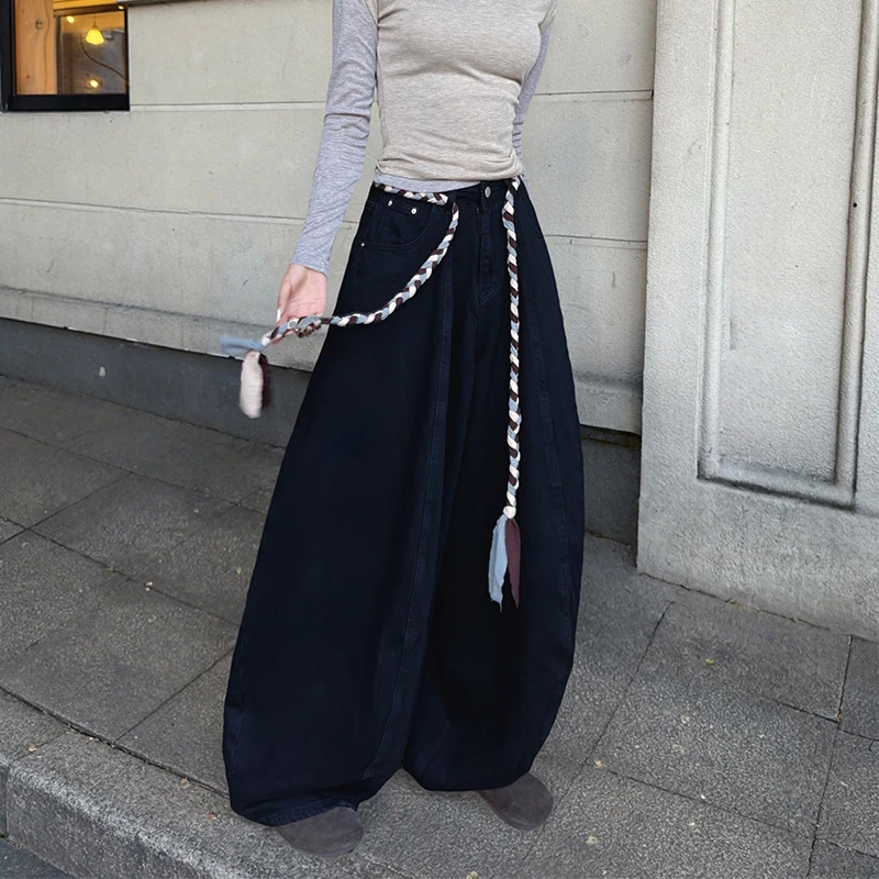 63399美式牛仔裤女粗绳设计感灯笼休闲裤高品质立体宽松显瘦长裤