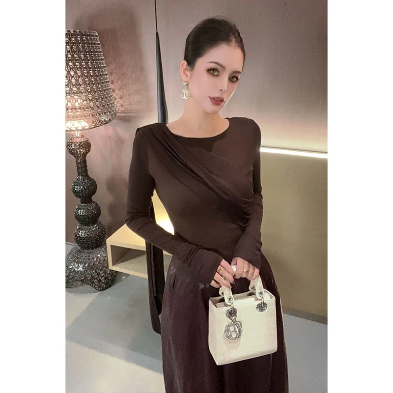 （特价）圆领压褶飘带长袖T恤TX31067