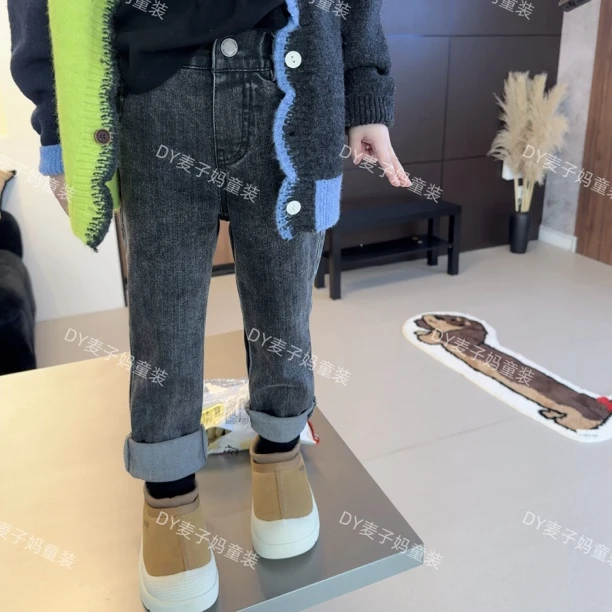 MZ.儿童秋冬中性穿搭纯色光版弹力高腰牛仔烟管裤3203