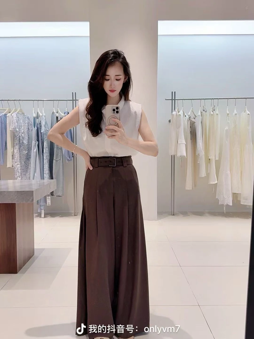 休闲裤-D56338迪家腰带高腰阔腿长裤