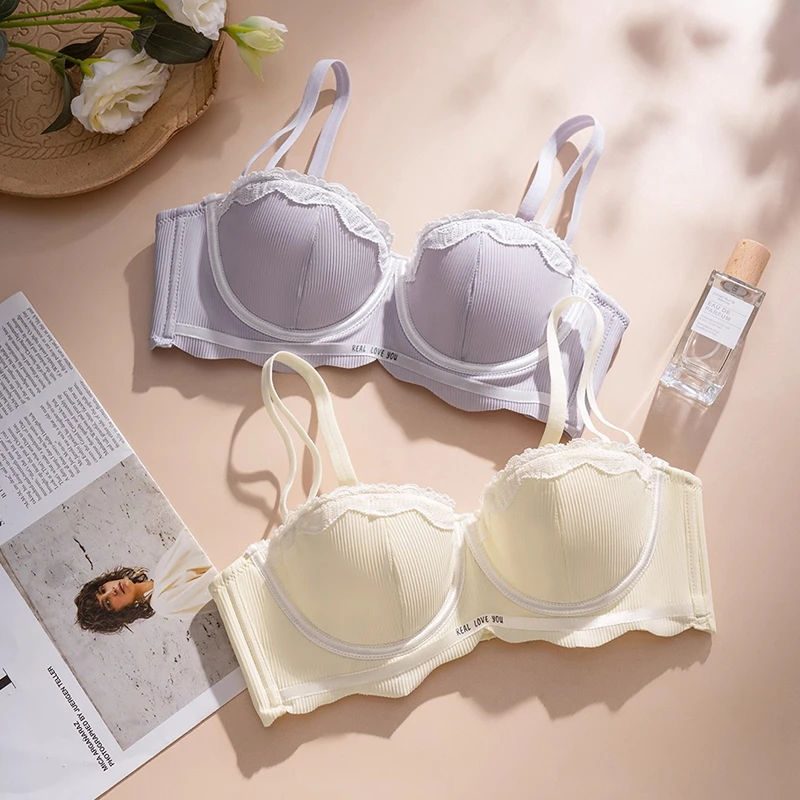 甜美蕾丝内衣女大胸显小胸薄款上托软钢圈防下垂性感聚拢文胸胸罩