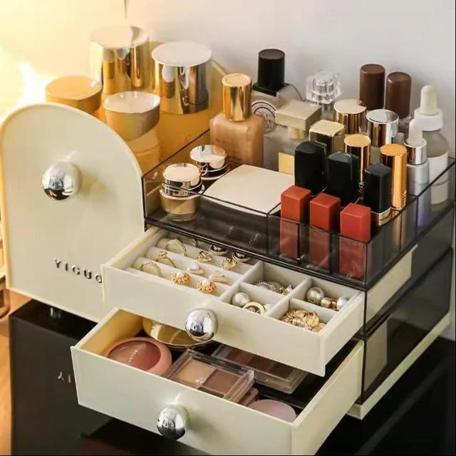 化妆品首饰一体收纳盒多功能化妆刷收纳筒大容量梳妆台护肤品置物