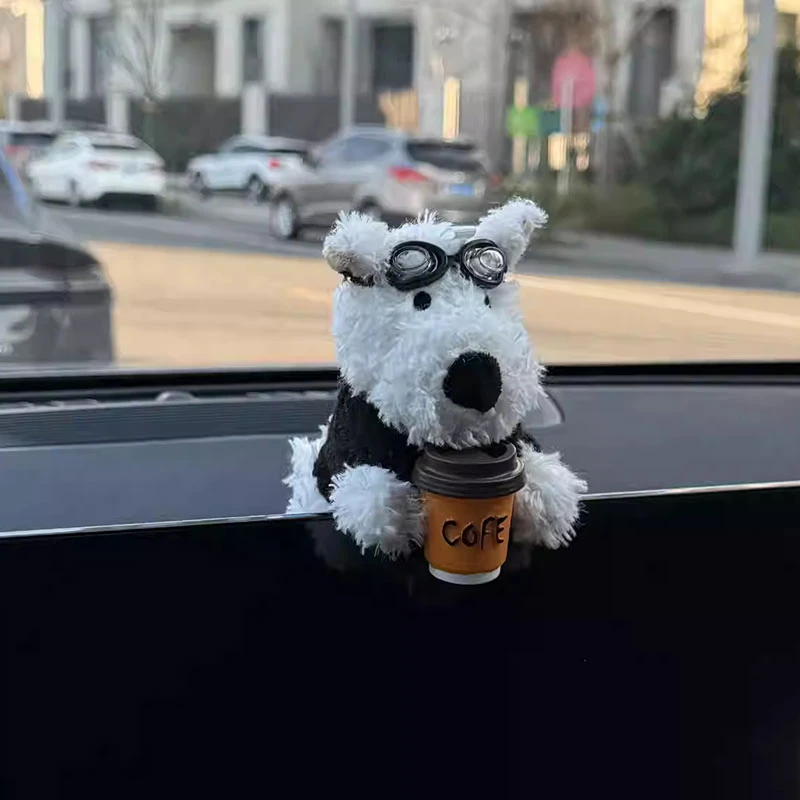 创意咖啡西高地车载中控台装饰品屏幕趴趴摆件小狗玩偶车内饰品