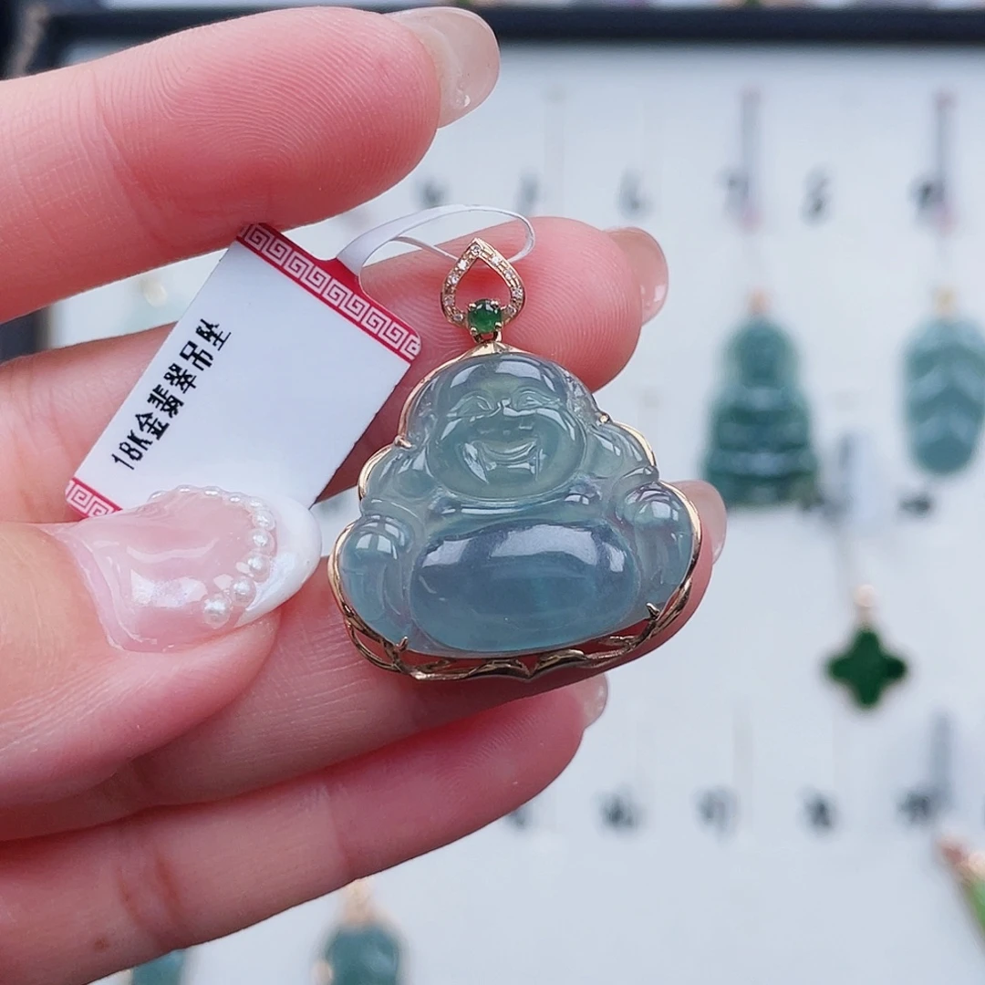 翡翠18K金镶嵌吊坠(不含链)