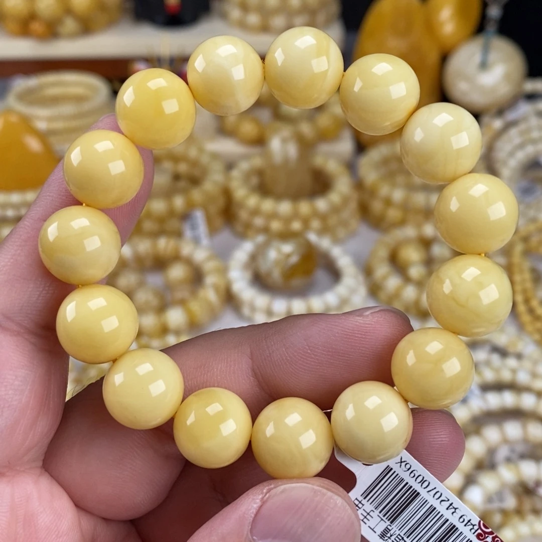 未镶嵌蜜蜡手链奶酪白手串19.34克