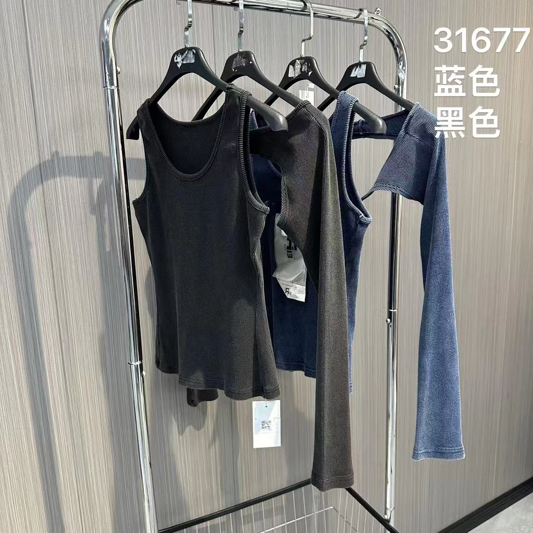 日常百搭辣妹潮流修身背心两件套上衣31677