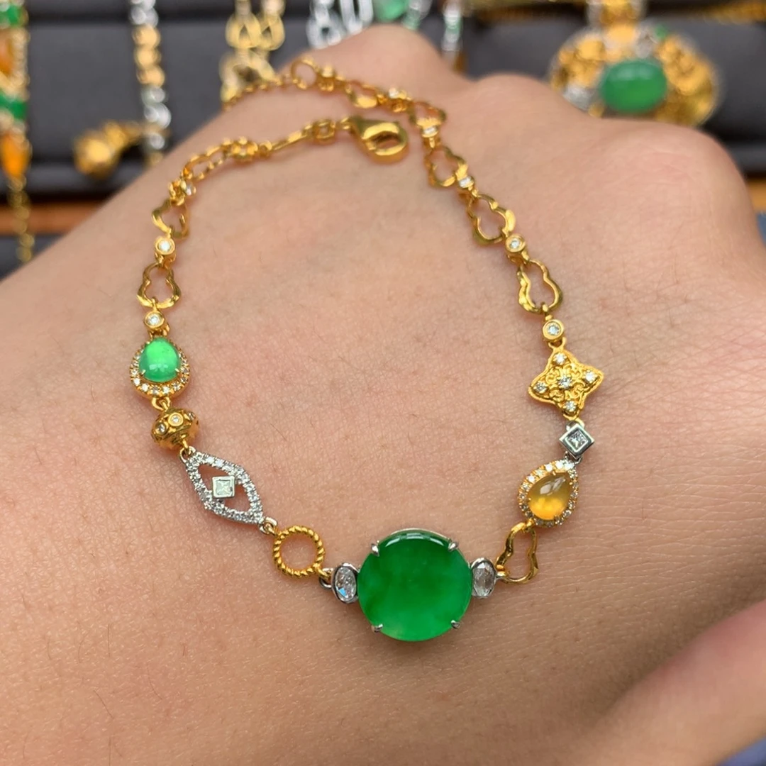 翡翠18K金镶嵌手链