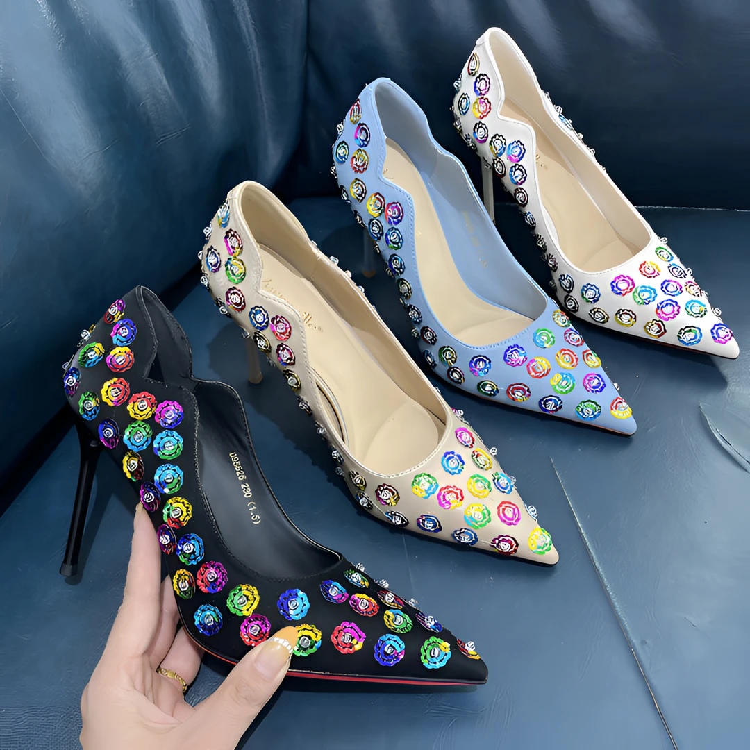 95626性感细跟高跟鞋夏季法式胶粘女鞋单鞋尖头新娘鞋套筒