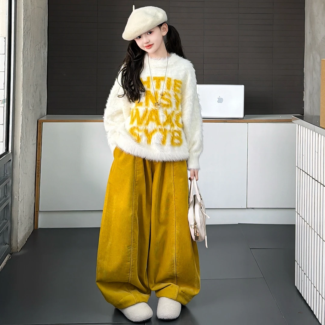 女童加厚毛衣2025新款洋气时髦中大童女孩仿貂绒针织衫打底衫外穿