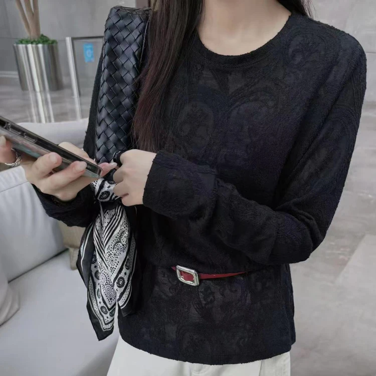 sommy正品350羊*毛打底衫女2025秋冬立体重工印花轻奢洋气长袖T恤