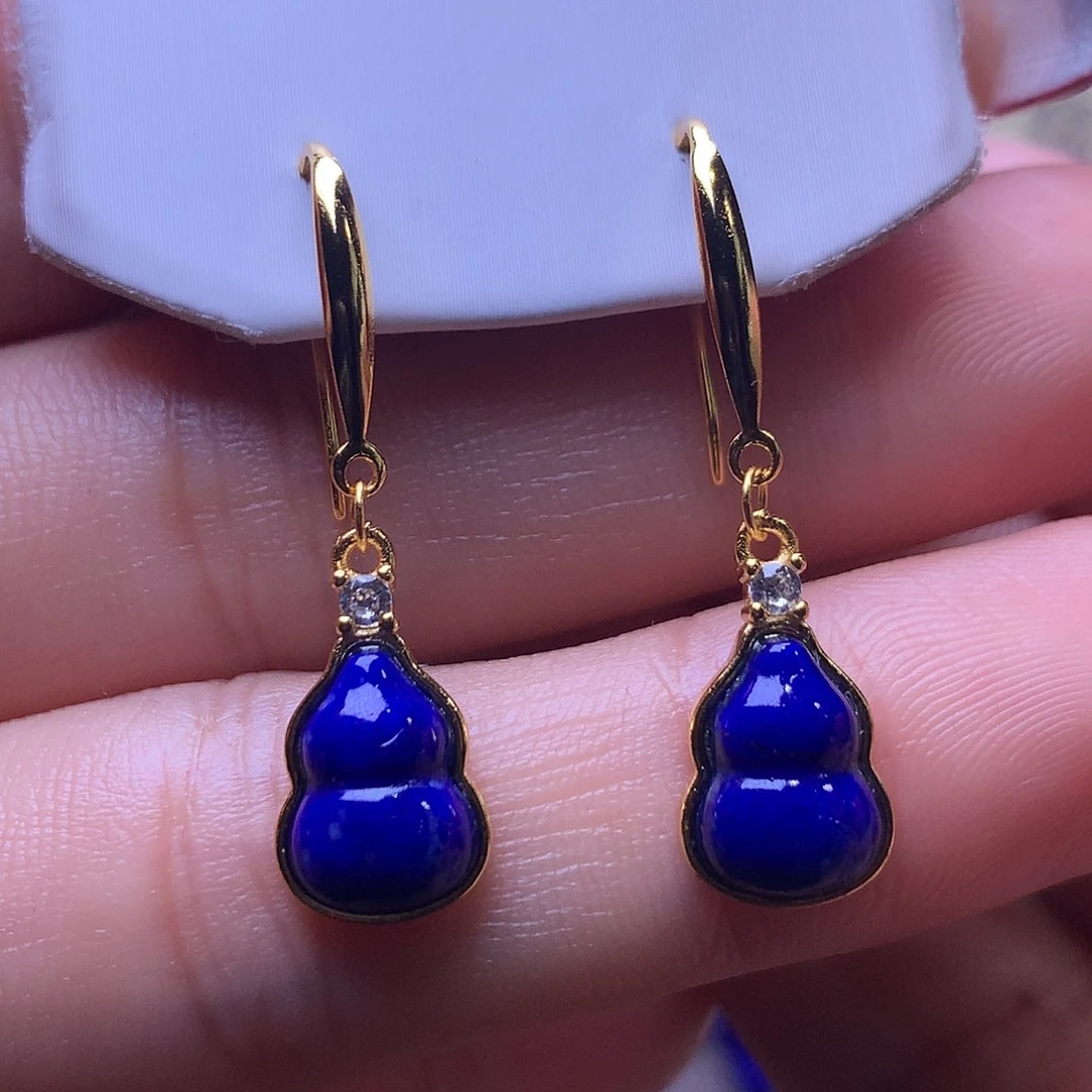 青金石银S925镶嵌耳饰