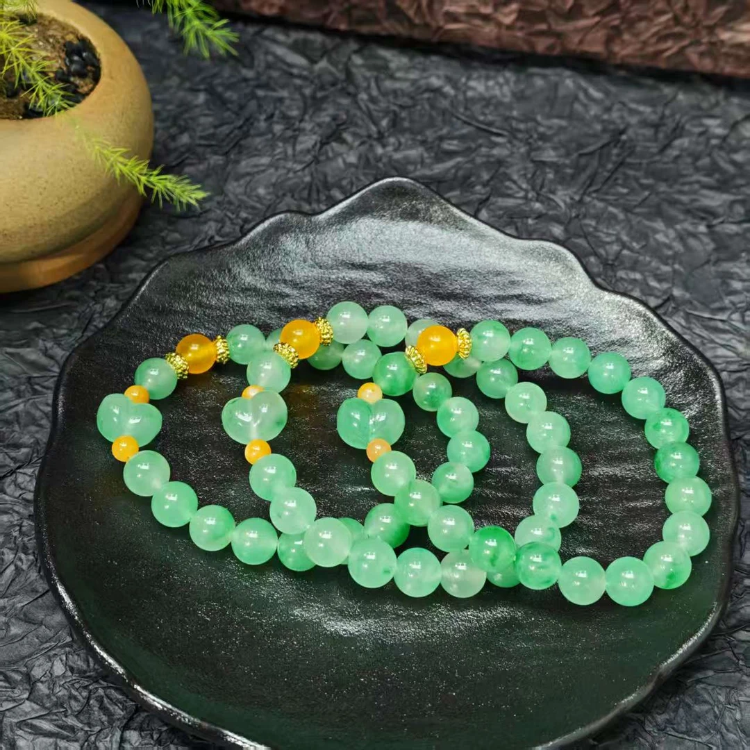 天然非洲翠diy蟠桃手串一条（8mm+）｜多样性发其一｜