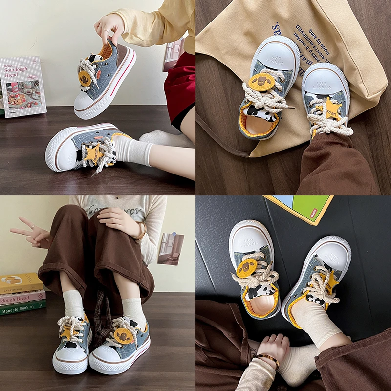 可爱卡通丑萌大头牛仔帆布鞋女2025秋季爆款厚底增高丑萌街拍板鞋