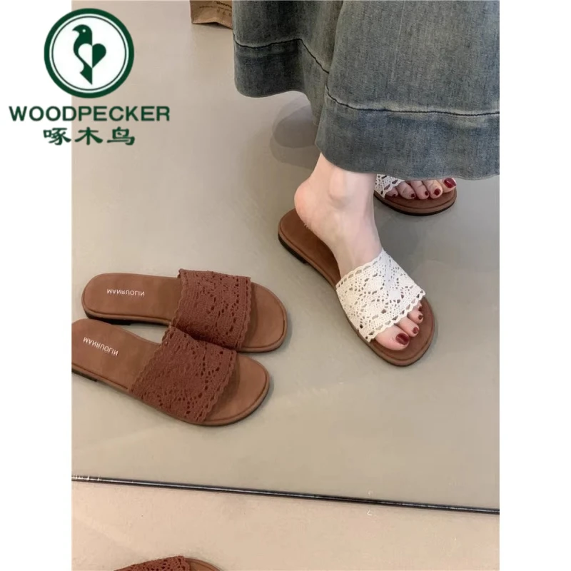 啄木鸟绝美平底凉拖鞋女夏季外穿2025新款配裙子仙女风沙滩一字拖