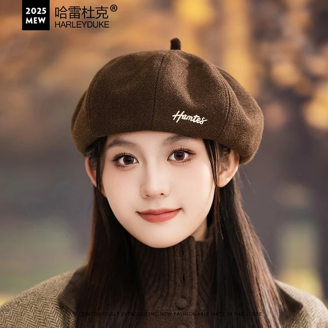 贝雷帽女秋冬新款韩版毛呢画家帽旅游休闲百搭报童帽复古英伦帽子