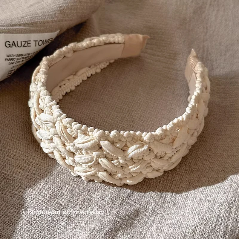 法式复古编织高颅顶发箍女简约时尚纯色宽边压发发箍田园针织头饰