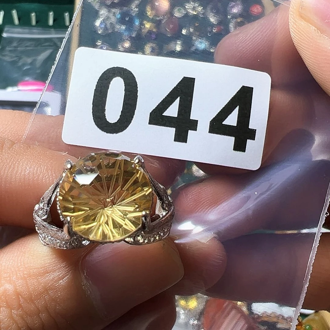 黄晶戒指银S925镶嵌娜*