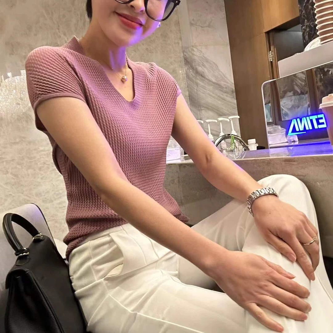 【天丝+桑蚕丝+棉】纯色V领时尚休闲百搭针织衫上衣MG3065