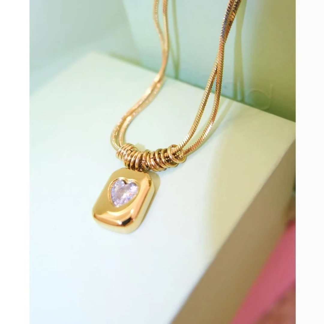 铜合金锆石项链 小众设计金色ins项链40425