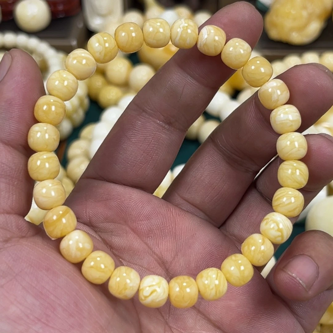 琥珀手链未镶嵌同料焦皮奶橘虎皮纹老邢8mm