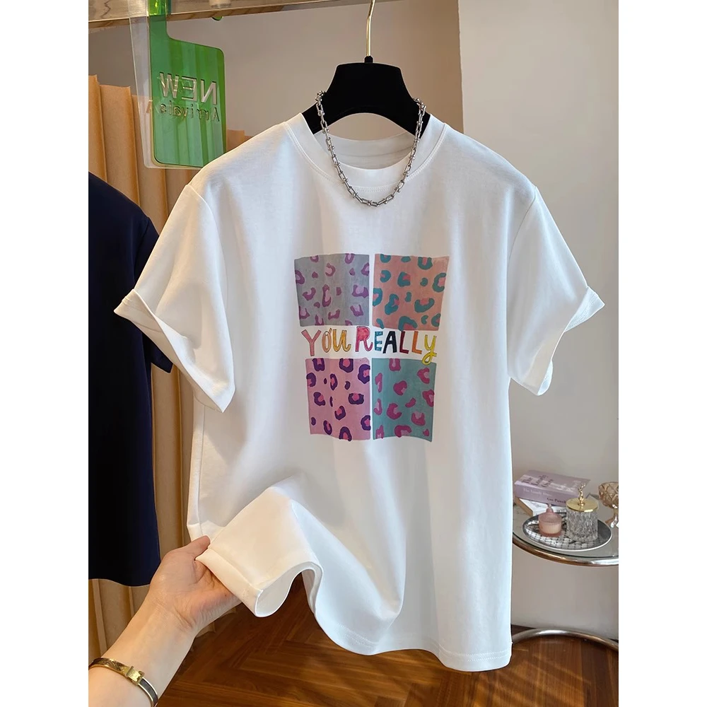 官图 21支纯棉210克100棉欧洲站宽松字母印花t恤女短袖