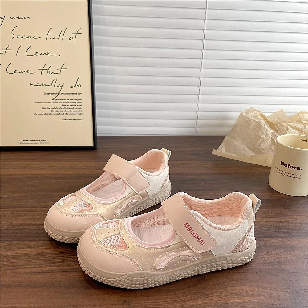 粉色玛丽简尼龙搭扣网孔透气白色女鞋夏季新款百搭凉鞋和运动鞋