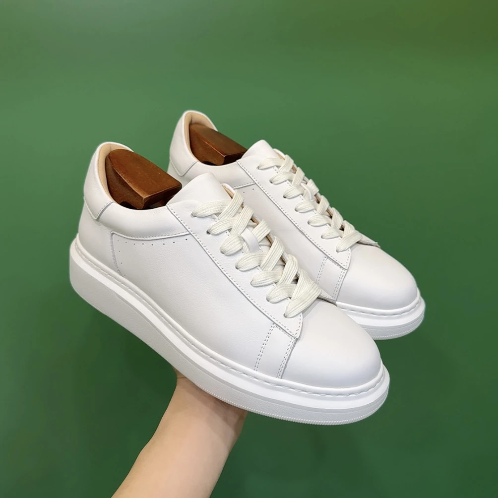 凯同款-牛皮内增高厚底百搭小白鞋