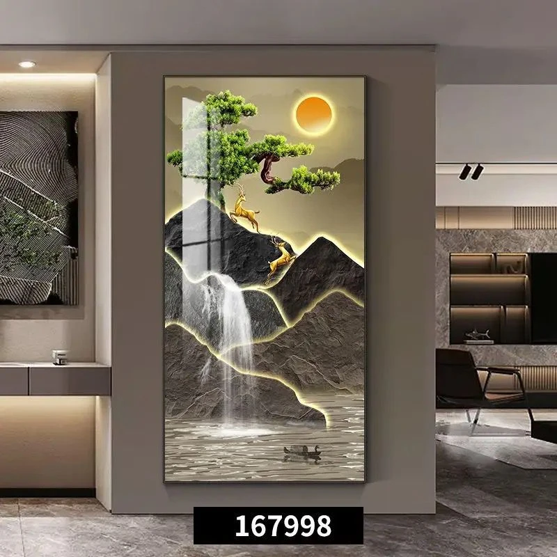 福禄山水入户玄关装饰画客厅走廊好寓意挂画高级感绿植过道墙壁画